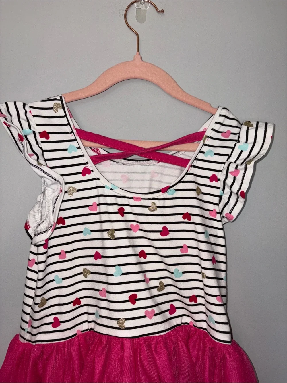 Girls Isaac Mizrahi Striped Heart Top Pink Tulle Dress Youth M 7/8